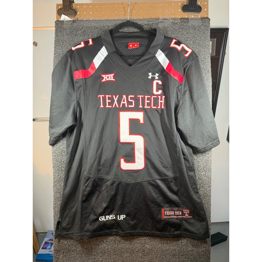 Under Armour Football Jersey Mens 48 Black Texas Tech Red Raiders Mahomes 5